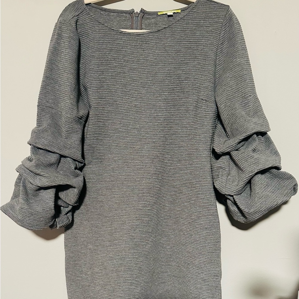 Gianni Bini Women’s Emma Knit Dress Gray Long Ribbed Sleeve Size L